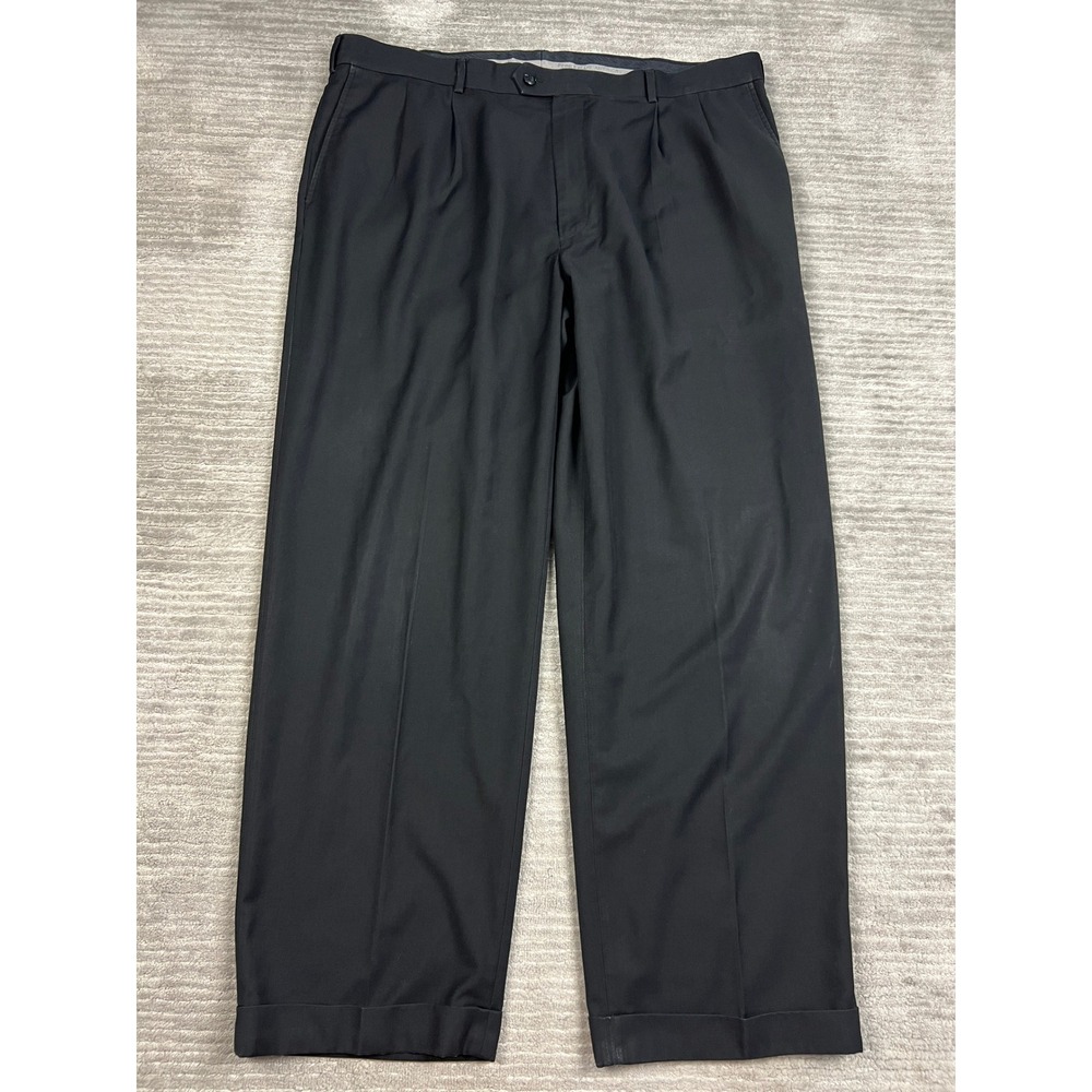 Perry Ellis America Dress Pants Mens 42x32 Black Pleated Cuffed Relaxed Trousers